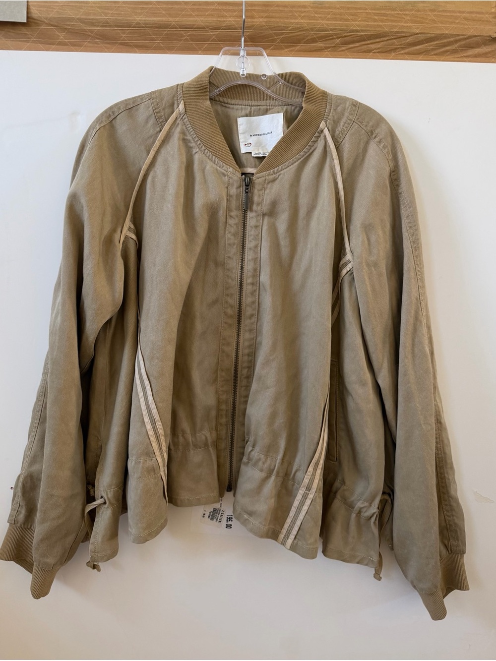 Anthropologie Khaki Bomber Jacket with Contrast Trim